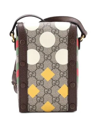 Pre-owned Gucci Horsebit 1955 Printed Gg Coated Canvas Mini Crossbody Bag In Brown