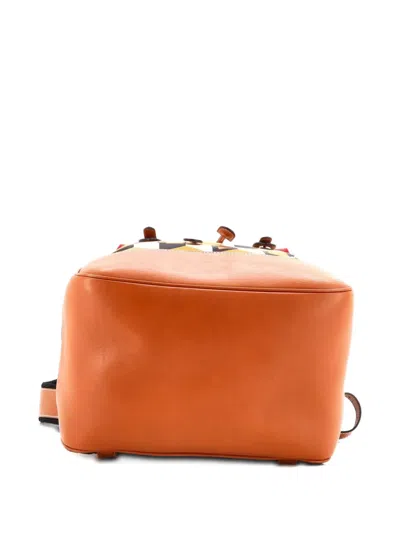 Pre-owned Gucci Interlocking G Patch Flap Buckle Printed Nylon With Canvas And Leather Backpack In Brown