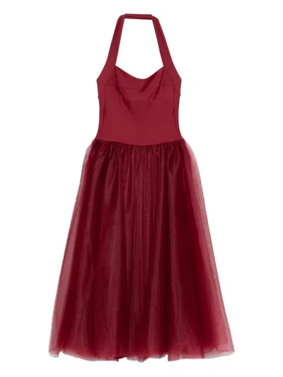 Atu Body Couture Halterneck Tulle-skirt Midi Dress In Red