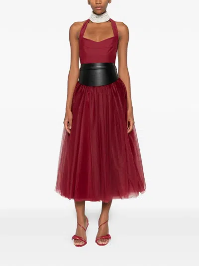 Atu Body Couture Halterneck Tulle-skirt Midi Dress In Red