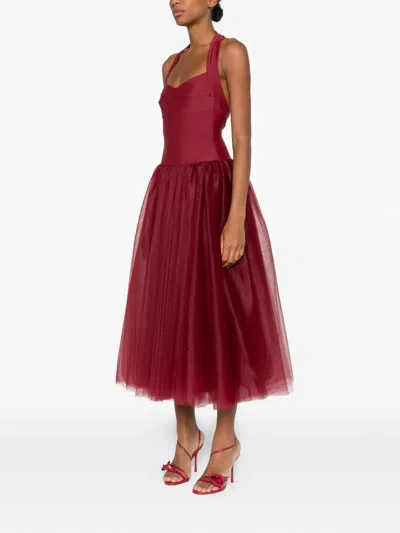 Atu Body Couture Halterneck Tulle-skirt Midi Dress In Red