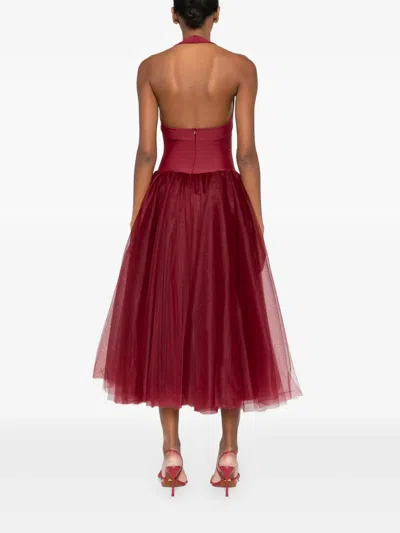 Atu Body Couture Halterneck Tulle-skirt Midi Dress In Red