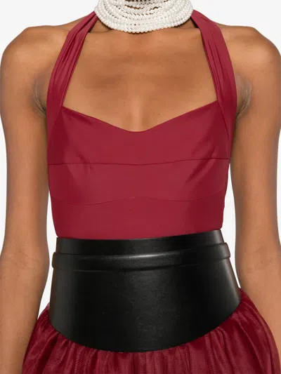 Atu Body Couture Halterneck Tulle-skirt Midi Dress In Red