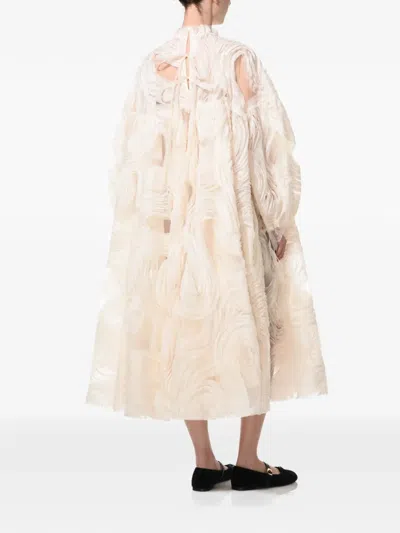 Anouki Embroidered Ruffle-collar Midi Dress In Neutral