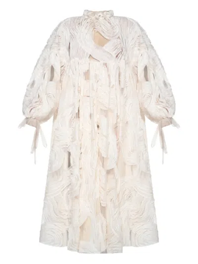 Anouki Embroidered Ruffle-collar Midi Dress In Neutral