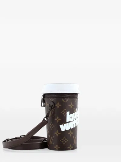 Pre-owned Louis Vuitton Coffee Cup Convertible Pouch Everyday Signature Vintage Monogram Canvas Crossbody Bag In Brown