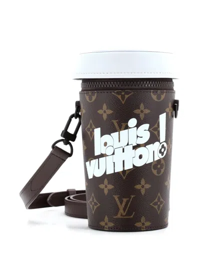 Pre-owned Louis Vuitton Coffee Cup Convertible Pouch Everyday Signature Vintage Monogram Canvas Crossbody Bag In Brown