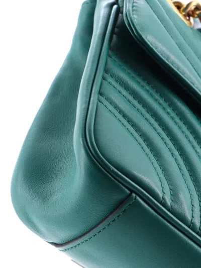 Pre-owned Gucci Gg Marmont Flap Bag Matelasse Leather Medium Shoulder Bag In Green