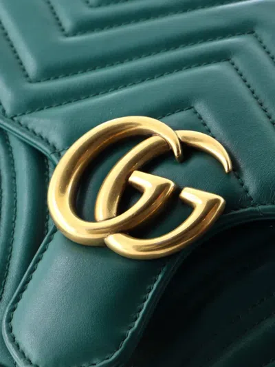 Pre-owned Gucci Gg Marmont Flap Bag Matelasse Leather Medium Shoulder Bag In Green