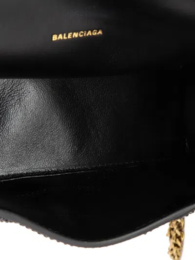 Pre-owned Balenciaga Hourglass Top Handle Bag Suede And Allover Logo Crystals Xs Satchel In Black