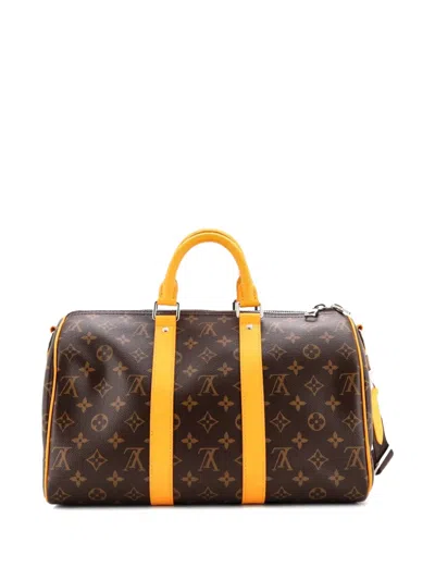 Pre-owned Louis Vuitton Keepall Bandouliere Bag Macassar Monogram Canvas 35 Crossbody Bag In Brown