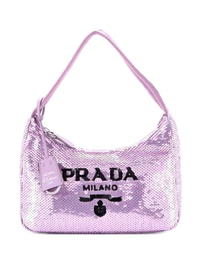 Pre-owned Prada Re-edition 2000 Sequins Mini Hobo Bag In Purple