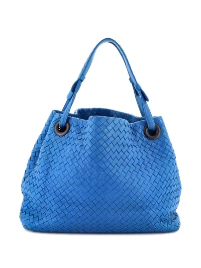 Pre-owned Bottega Veneta Bella Intrecciato Nappa Medium Tote Bag In Blue