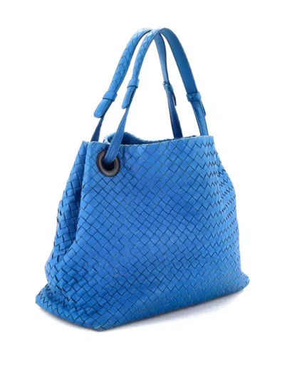 Pre-owned Bottega Veneta Bella Intrecciato Nappa Medium Tote Bag In Blue