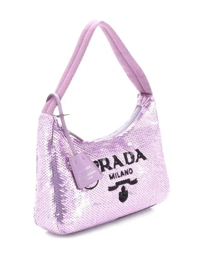 Pre-owned Prada Re-edition 2000 Sequins Mini Hobo Bag In Purple