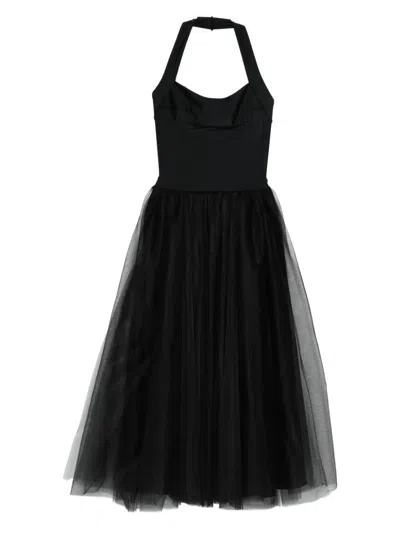 Atu Body Couture Halterneck Tulle-skirt Midi Dress In Black