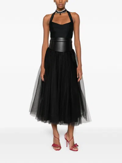 Atu Body Couture Halterneck Tulle-skirt Midi Dress In Black
