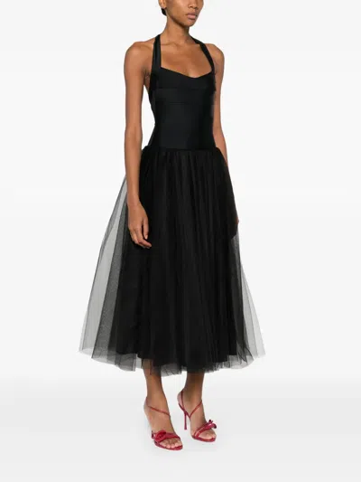 Atu Body Couture Halterneck Tulle-skirt Midi Dress In Black