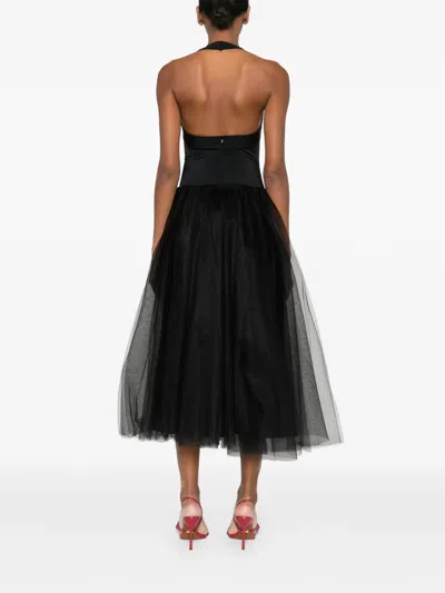 Atu Body Couture Halterneck Tulle-skirt Midi Dress In Black