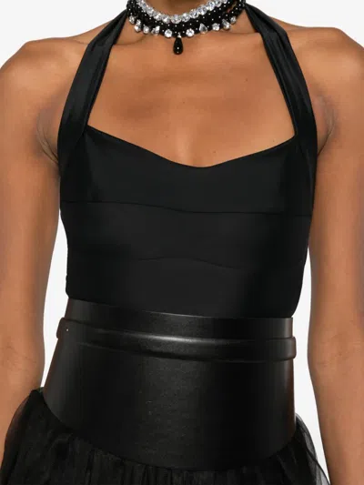 Atu Body Couture Halterneck Tulle-skirt Midi Dress In Black