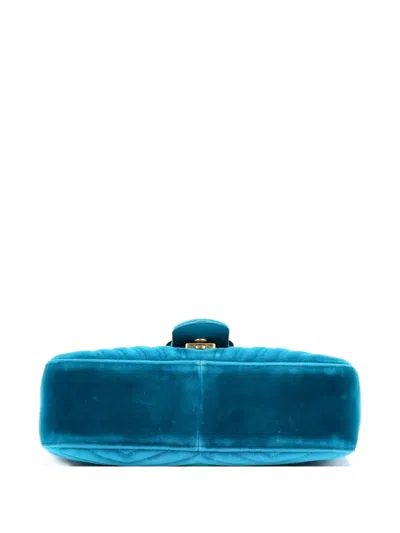 Pre-owned Gucci Gg Marmont Flap Bag Matelasse Velvet Small Shoulder Bag In Blue