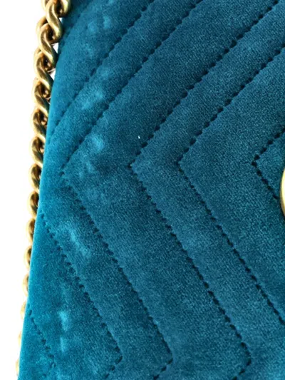 Pre-owned Gucci Gg Marmont Flap Bag Matelasse Velvet Small Shoulder Bag In Blue