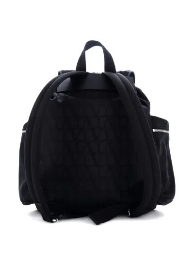 Pre-owned Valentino Garavani Double Buckle Toile Iconograph Nylon Backpack In Black