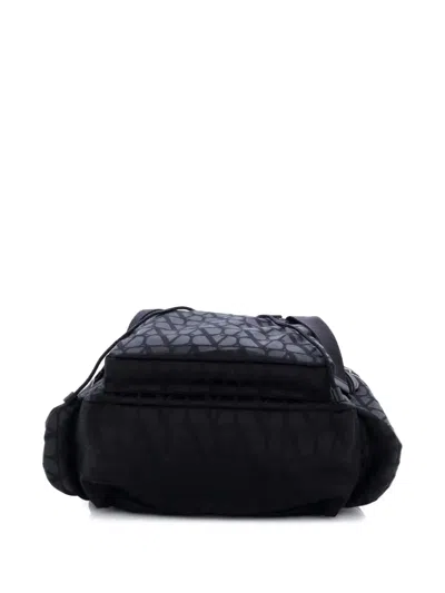 Pre-owned Valentino Garavani Double Buckle Toile Iconograph Nylon Backpack In Black