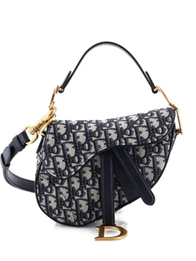 Pre-owned Dior Saddle Handbag Oblique Canvas Mini Shoulder Bag In Blue