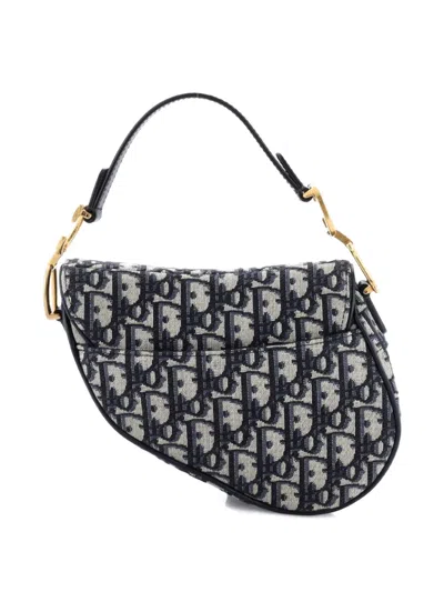 Pre-owned Dior Saddle Handbag Oblique Canvas Mini Shoulder Bag In Blue