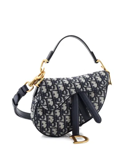 Pre-owned Dior Saddle Handbag Oblique Canvas Mini Shoulder Bag In Blue