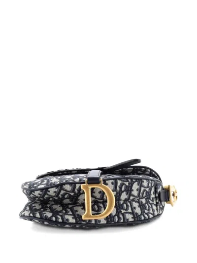 Pre-owned Dior Saddle Handbag Oblique Canvas Mini Shoulder Bag In Blue