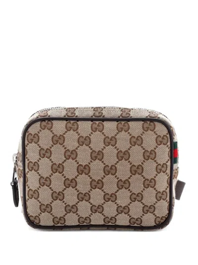 Pre-owned Gucci Web Loop Messenger Bag Gg Canvas Mini Crossbody Bag In Brown