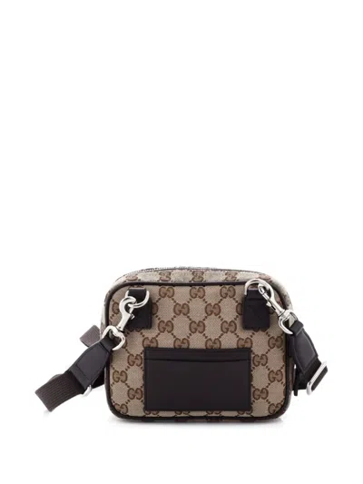 Pre-owned Gucci Web Loop Messenger Bag Gg Canvas Mini Crossbody Bag In Brown