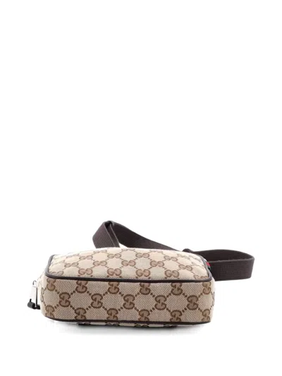 Pre-owned Gucci Web Loop Messenger Bag Gg Canvas Mini Crossbody Bag In Brown