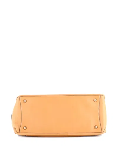 Pre-owned Prada Pushlock Flap Leather Large Tote Bag In Neutral