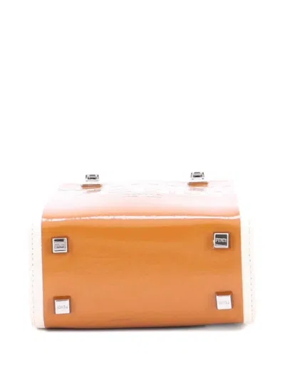 Pre-owned Fendi Sunshine Shopper Tote Patent And Canvas Mini Crossbody Bag In Brown