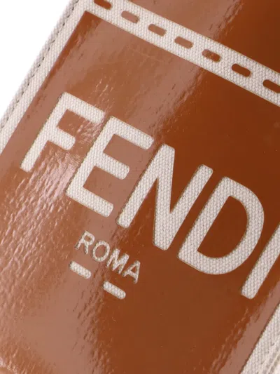 Pre-owned Fendi Sunshine Shopper Tote Patent And Canvas Mini Crossbody Bag In Brown