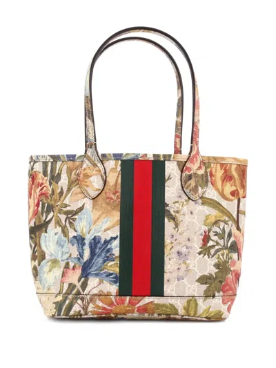 Pre-owned Gucci Ophidia Water Flora Gg Coated Canvas Medium Tote Bag In Multi