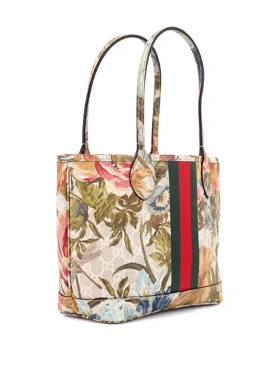 Pre-owned Gucci Ophidia Water Flora Gg Coated Canvas Medium Tote Bag In Multi