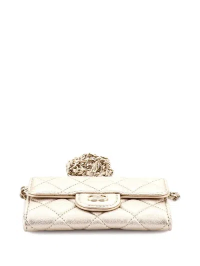 Pre-owned Chanel Classic Flap Chain Quilted Metallic Lambskin Mini Belt Bag In Gold