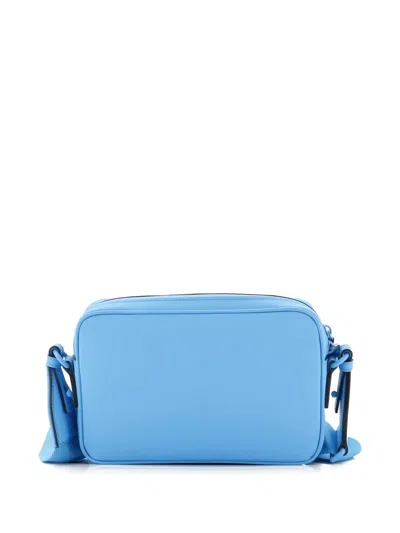 Pre-owned Gucci Front Zip Gg Rubber Effect Leather Small Crossbody Bag In Blue