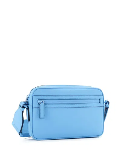 Pre-owned Gucci Front Zip Gg Rubber Effect Leather Small Crossbody Bag In Blue