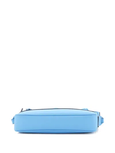 Pre-owned Gucci Front Zip Gg Rubber Effect Leather Small Crossbody Bag In Blue