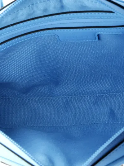 Pre-owned Gucci Front Zip Gg Rubber Effect Leather Small Crossbody Bag In Blue