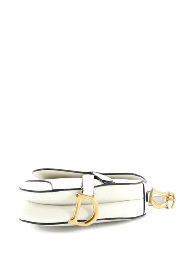 Pre-owned Dior Saddle Handbag Leather Mini Shoulder Bag In White