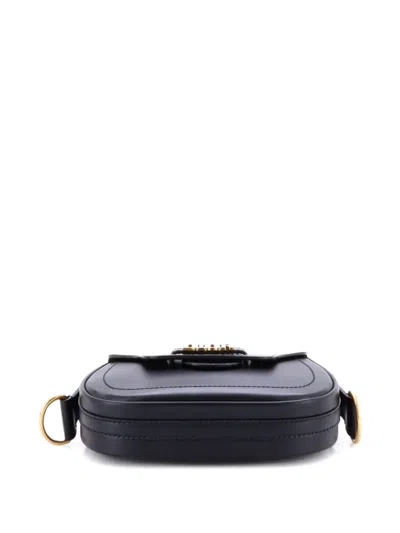 Pre-owned Dior D-fence Saddle Bag Leather Small Shoulder Bag In Black