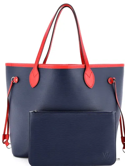 Pre-owned Louis Vuitton Neverfull Epi Leather Mm Tote Bag In Blue