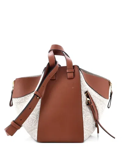 Pre-owned Loewe Hammock Bag Leather And Anagram Jacquard Small Shoulder Bag In Neutral