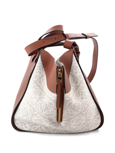 Pre-owned Loewe Hammock Bag Leather And Anagram Jacquard Small Shoulder Bag In Neutral